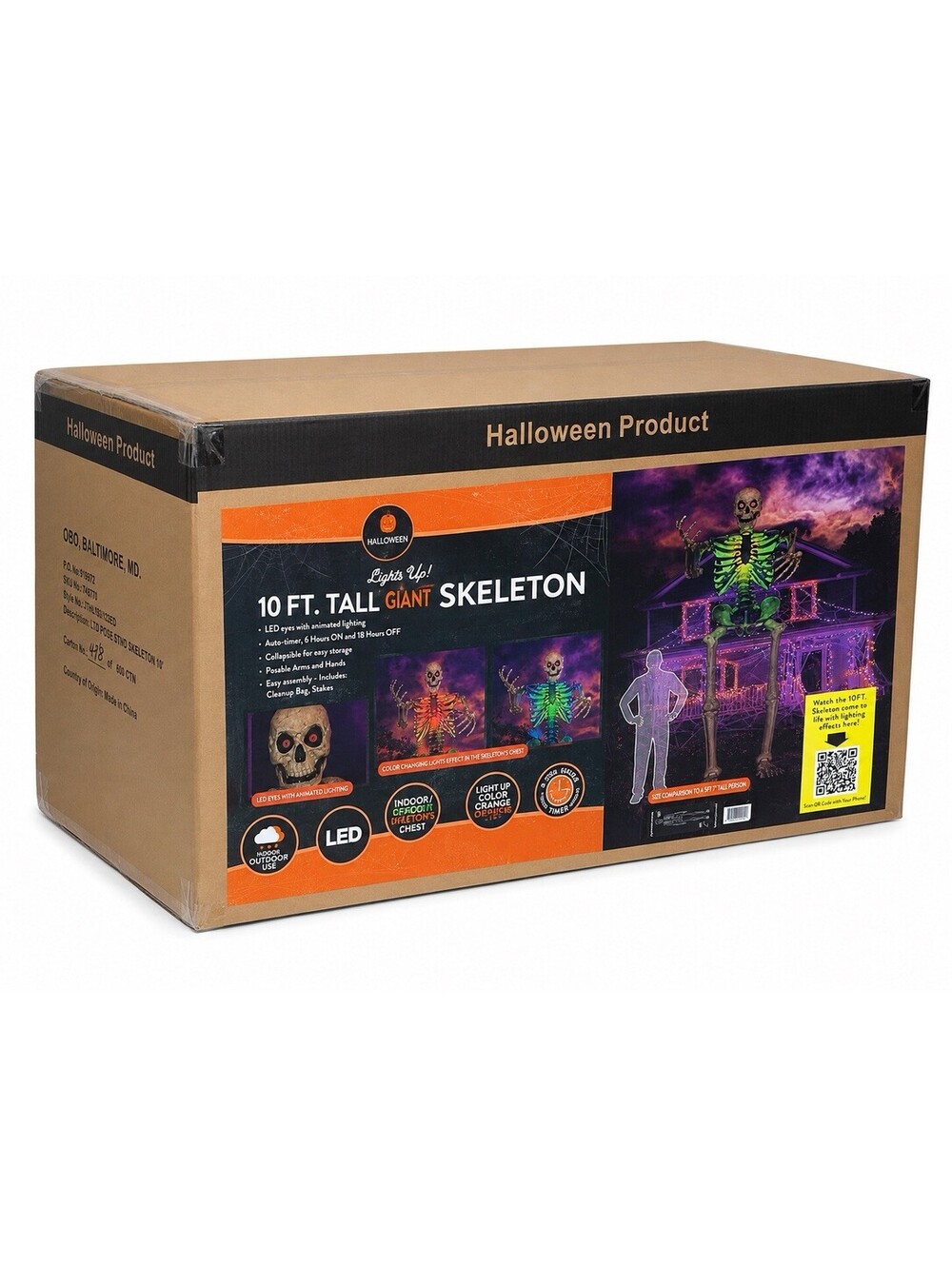 10 Ft Giant Light Up Skeleton Halloween Outdoor LED Color Changing Poseable